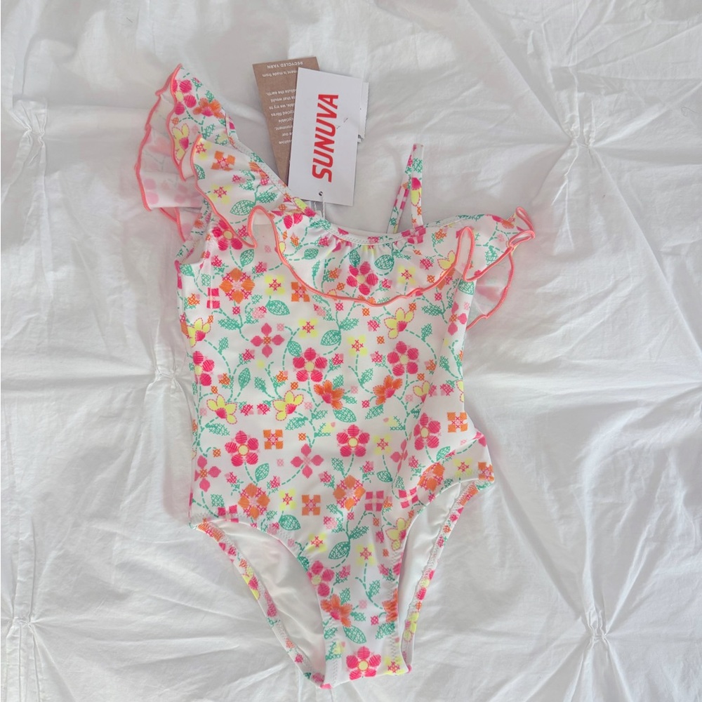 New with tags Sunuva toddler girls ruffle floral swimsuit